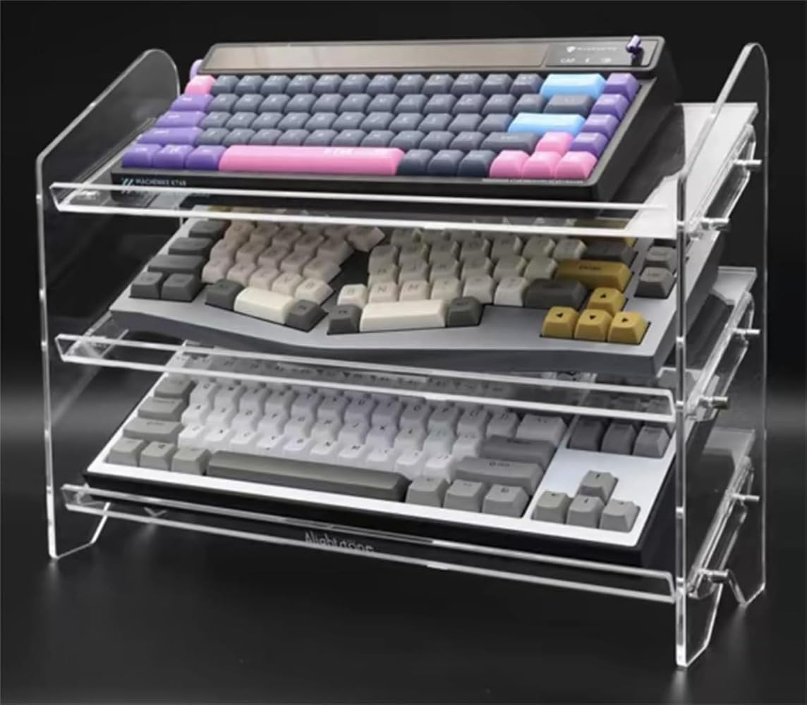 アクリル製キーボードスタンド 3-5 段階調整可能 卓上収納ラック 透明 メカニカルキーボード対応 家庭・オフィス通用 (3層)|Verve Collection