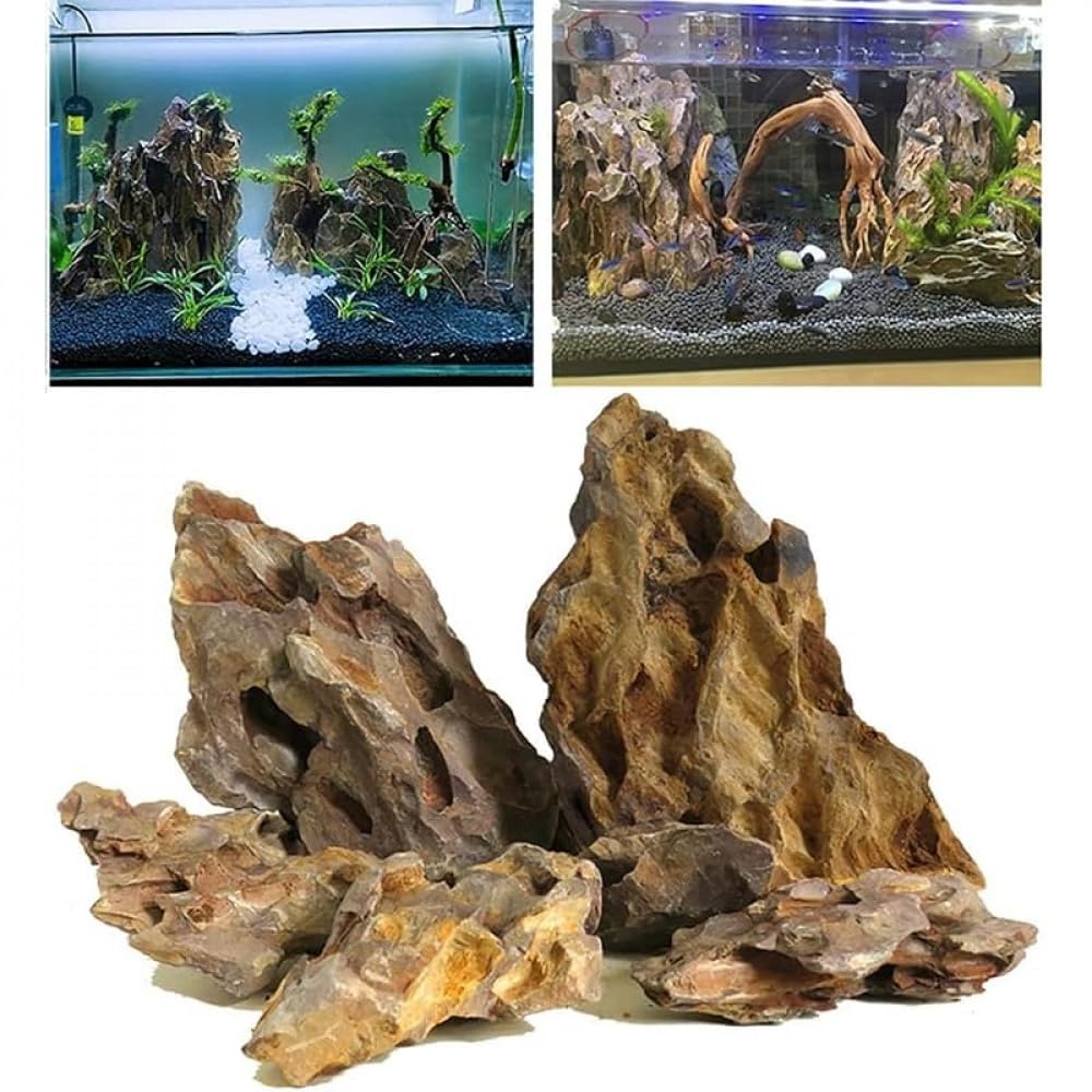 ブラウン自然石セット 気孔石・黄虎石・蜂炎石混合 アクアリウム・テラリウム・ビオトープ適用 花壇・ガーデニングレイアウト最適 山岳風ロック飾り オシャレシンプルデザイン｜Verve Collection