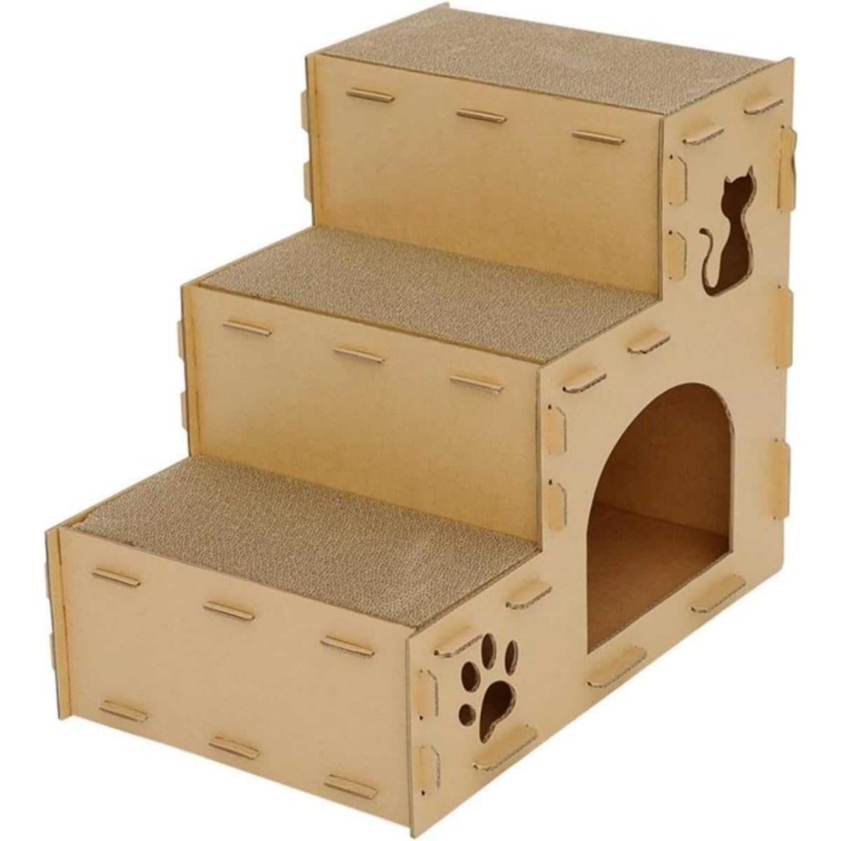 猫ハウス 段ボール 爪研ぎ キャットタワー 階段 猫用爪とぎ ステップ キャットハウス 猫箱 猫ベッド 猫爪とぎボックス ネコファー 二層 組み立て式 簡単組み立て ストレス解消 通気 ペットハウス (デフォルト)|Verve Collection