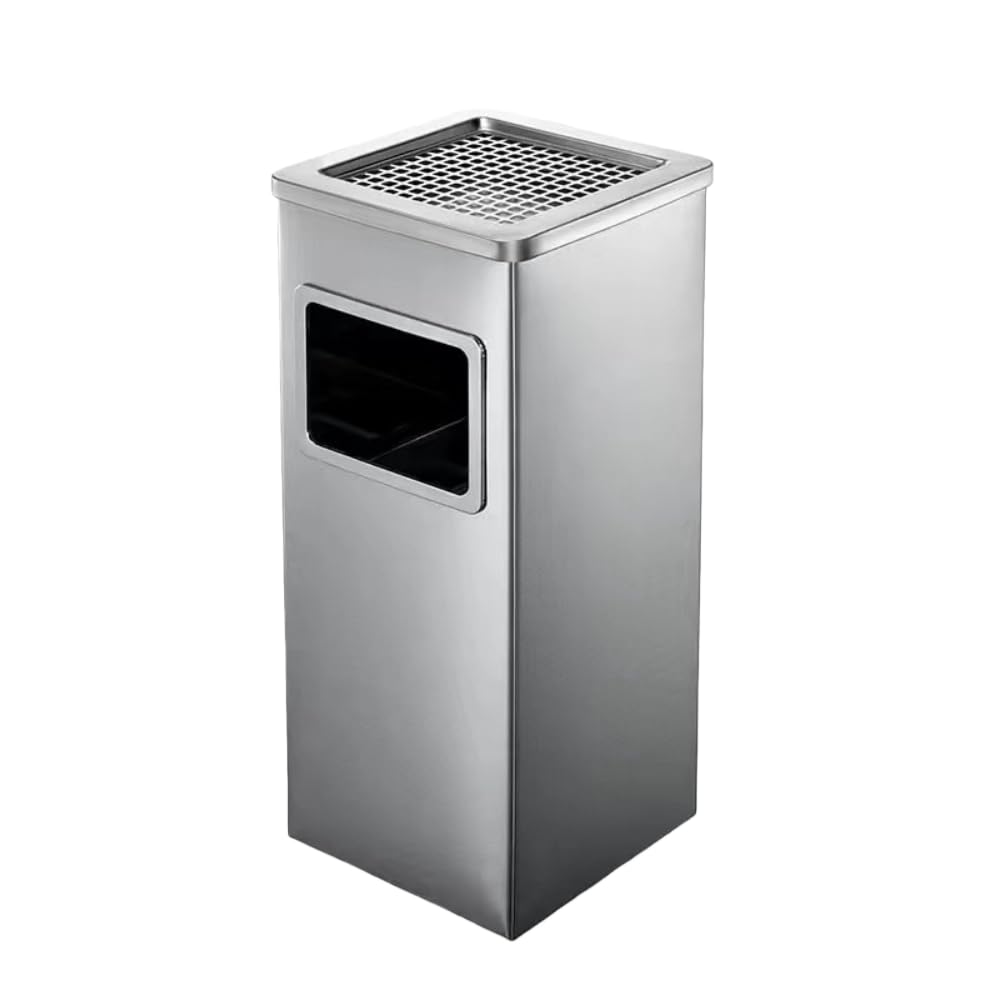 屋外用ステンレス製大容量でポイ捨て防止の屋外用スクエアゴミ箱 (シルバー,四角)|Verve Collection