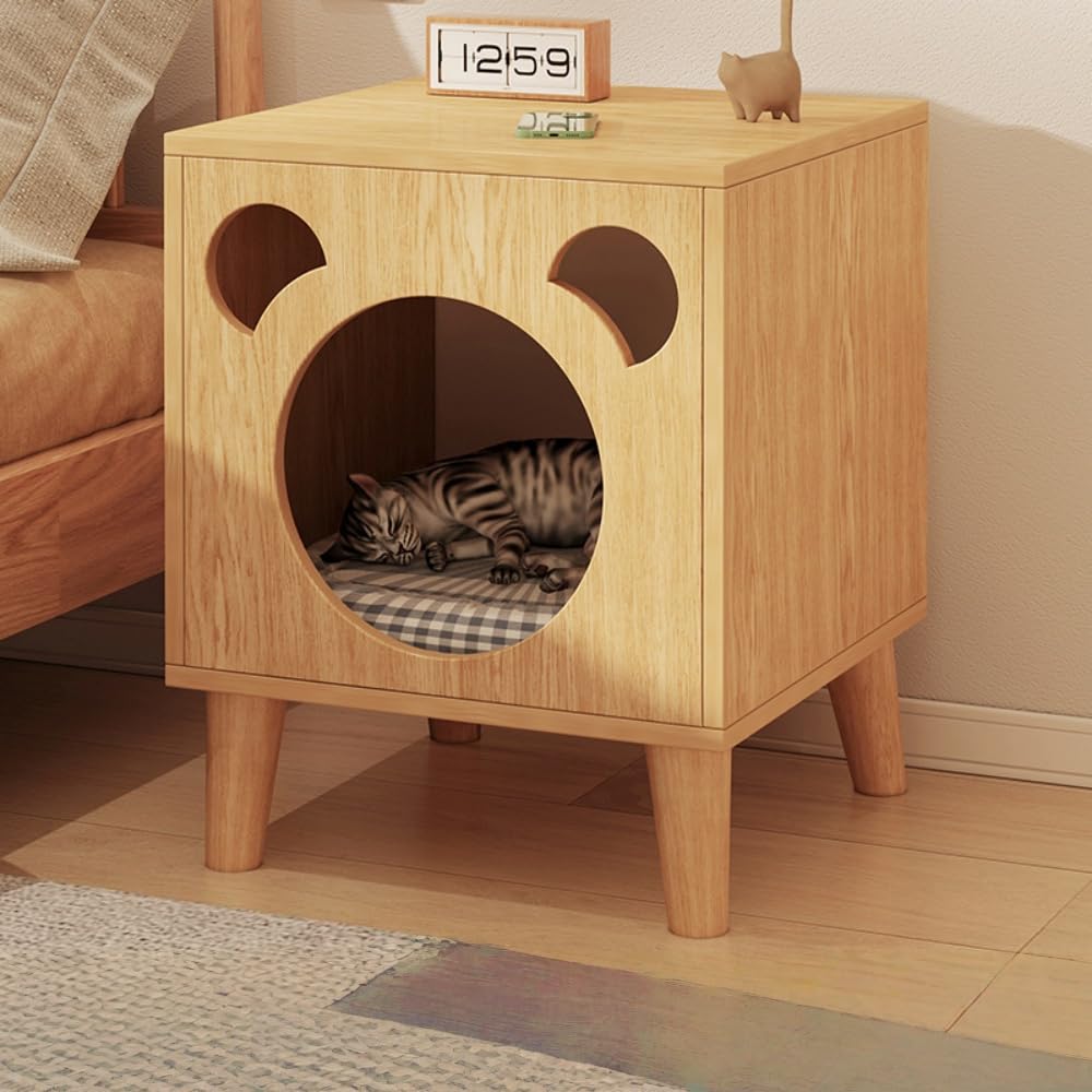 ベッドサイドテーブル ペットハウス モダン キャットハウス 小型ベッド 寝室 木製 屋内キャットハウス 大容量スペース 多機能収納キャビネット オールシーズンユニバーサル (,オーク色)｜Verve Collection