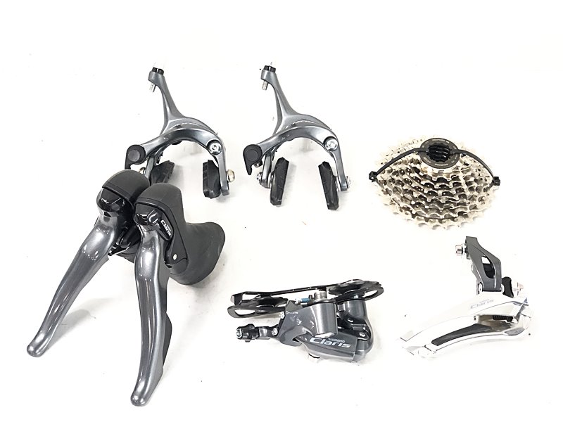 【中古】訳アリ シマノ SHIMANO クラリス/CLARIS R2000 2x8SST、 FD、RD、BR、CS 機械式 リムブレーキ コンポセット 〇
