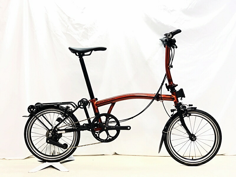 【中古】 美品 ブロンプトン BROMPTON P-LINE EXPLORE WITH RACK LOW HANDLEBAR 2025 折り畳み銀輪 16in FLAME LACQUER 【割り引き】