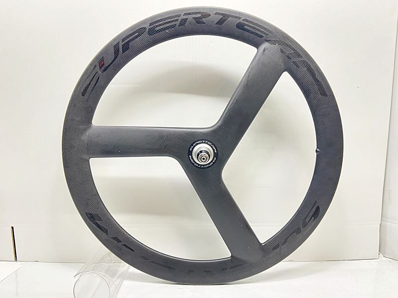【中古】訳アリ スーパーチーム SUPERTEAM 3スポークカーボンホイール リアホイールのみ 固定ギアスロット クリンチャー カーボン