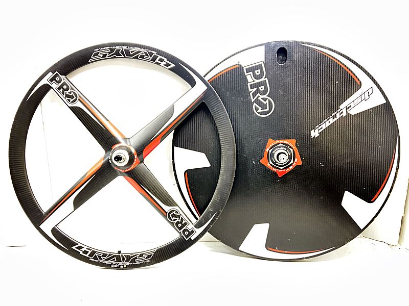 【中古】ジャンク シマノプロ PRO 4RAYS/DISCTRACK ホイールセット 固定スロット チューブラー カーボン｜ベリーグッドストア 93,940円
