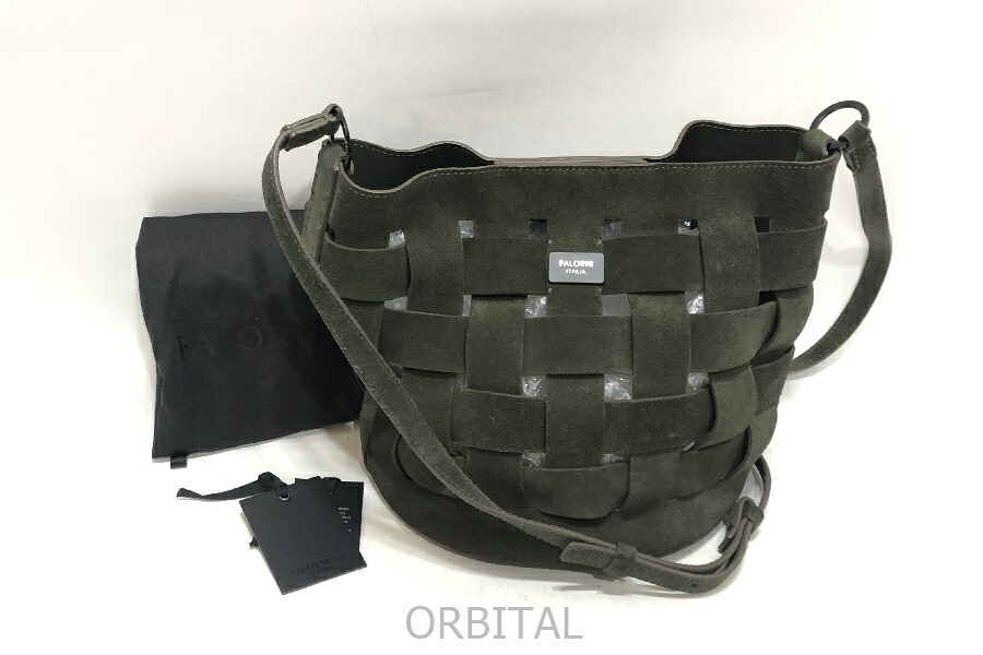 【中古】経堂) ファロルニ FALORNI スエード 編み込み ショルダーバッグ グリーン系 レディース イントレチャート 7,326円