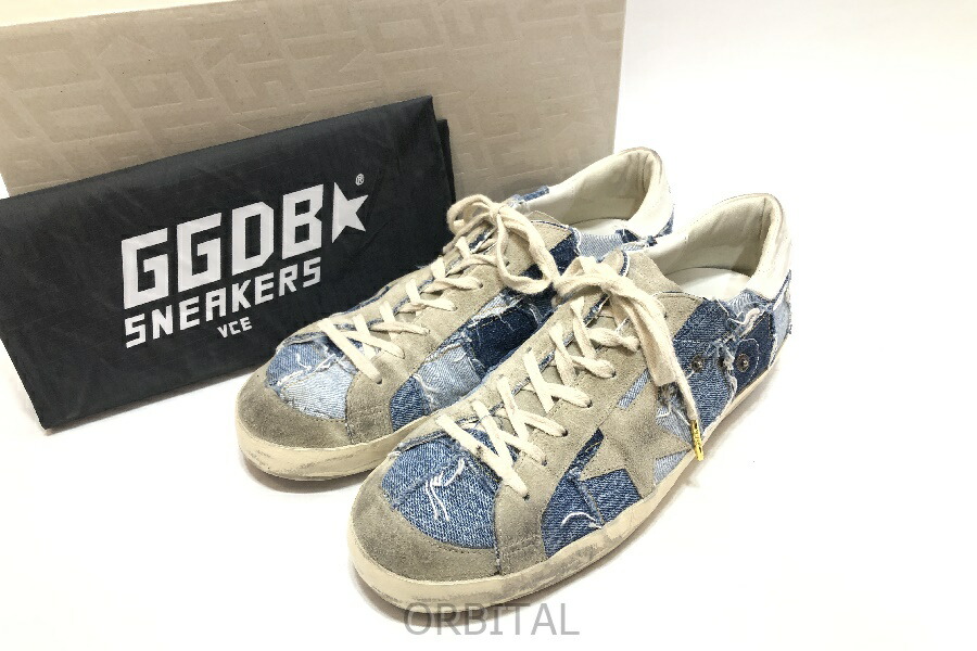 【中古】経堂) ゴールデングース Golden Goose スーパースター SUPERSTAR デニム スニーカー パッチワーク サイズ43 ブルー|ベリーグッドストア