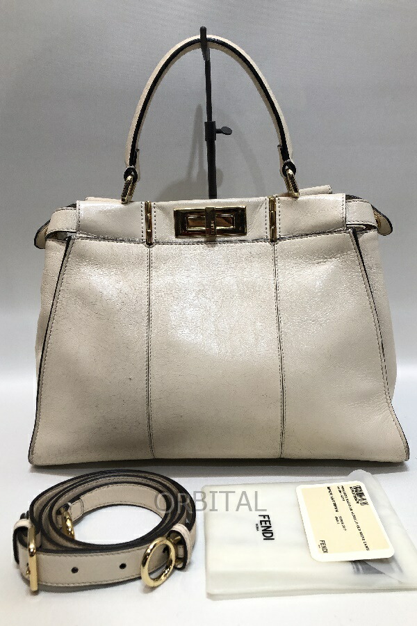 【中古】経堂) フェンディ FENDI  ピーカブー レギュラー カメリア 2WAY ショルダーバッグ 8BN290 象牙色系 傷・ヒビ有 特価
