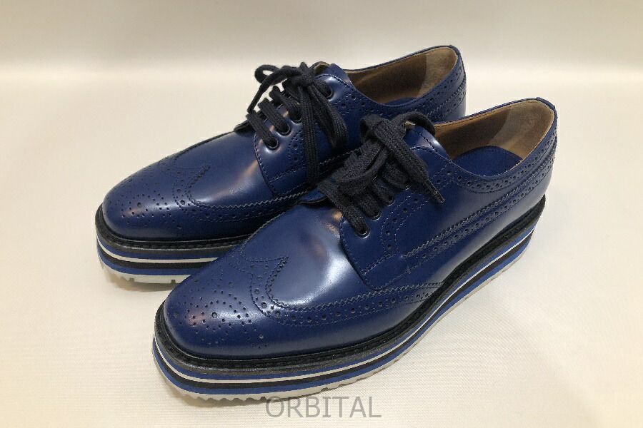 美品 PRADA 厚底ウイングチップ 黒 36 レザー プラットフォーム kyd-2512198815_1.jpg
