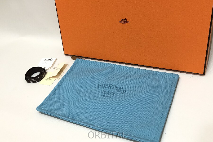 【中古】経堂) エルメス HERMES ヨッティングフラットポーチGM H102501M Hermes Bainロゴ キャンバス生地 コットンポーチ 箱付