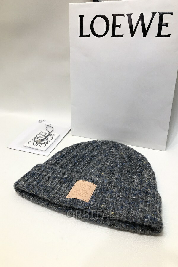 【中古】経堂) ロエベ LOEWE ウールカシミヤブレンドビーニー 通貨価値57,260円 ロゴタイプ継ぎ切れ 属する品付 薄墨色