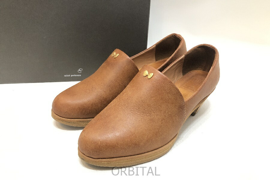 【中古】経堂) ミナペルホネン mina perhonen フォーレ FORET レザー スリッポン パンプス SS7257 ブラウン サイズ36 定価60,500円