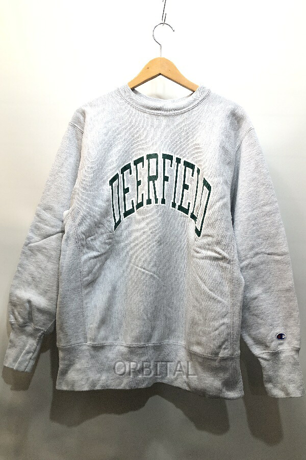 【中古】経堂) はやりっ子 Champion 90\u0027s リバースウィーブ DEERFIELD 流汗 トップス USA製 大きさL 薄墨色 メンズ