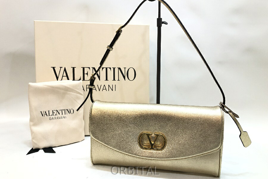 【中古】経堂) Valentino Garavani ヴァレンティノドゥ ヴェイン ラミネート ナッパレザー スモール ショルダーバッグ 定価324,500円