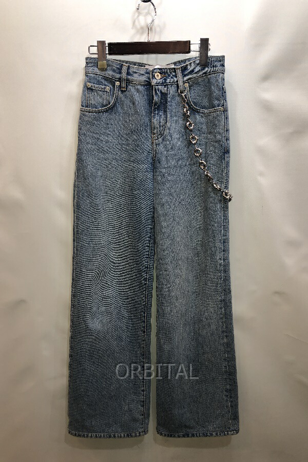 【中古】経堂) ロエベ LOEWE チェーン店付ウォッシュデニムパンツ 大きさ32 Wide Leg Jeans JW Anderson