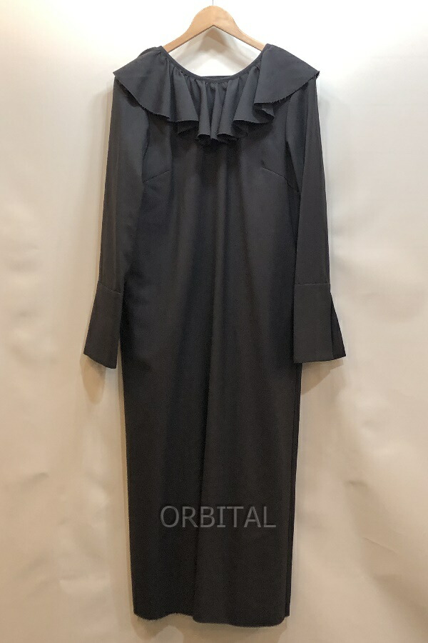 【中古】経堂) ウーア Uhr フラウンス色つや御召しもの Frill Collar Dress 必要経費46,200円 大きさ36 濃灰色薄墨色