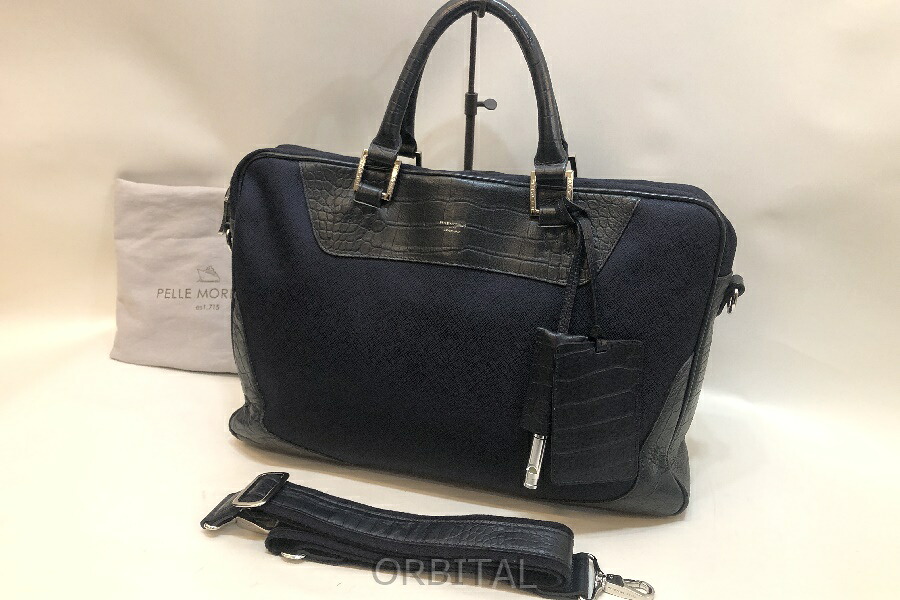 【中古】経堂) PELLE MORBIDA ペッレモルビダ Capitano キャピターノ ブリーフケース バッグ ホイッスル ネームタグ付 型押し