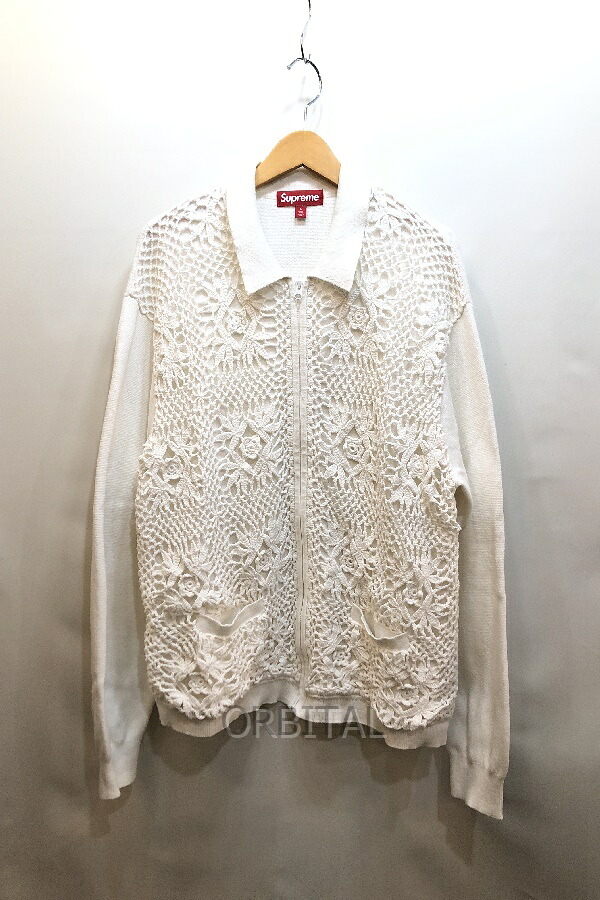 【中古】経堂) シュプリーム Supreme 25SS Crochet Zip Up ジレー 大きさL 白いこと メンズ トップス ジップアップ 表どおり 白