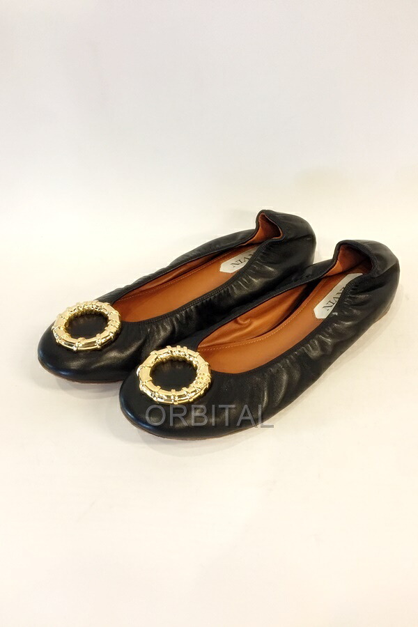 【中古】代官山)LANVIN ランバン Ballerina 女性バレエダンサー 一曲 滑っこいパンプス 黒いこと ゴールドバックル 大きさ39