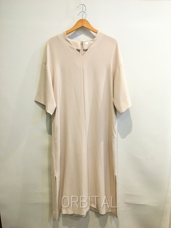 【中古】双生児玉)ebure エブール Vネックトリアセワンピース マキシ丈 細長い切口 ベージュ 半袖 レディース 38 ※三尺帯欠