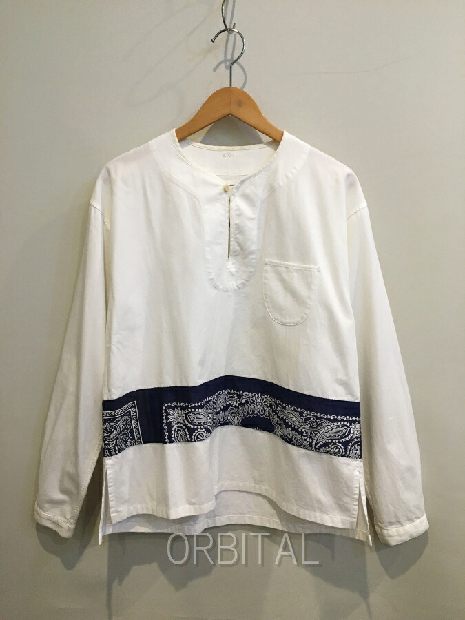 【中古】二子玉) VISVIM ビズビム BORDER TUNIC P.O. VT BANDANA バンダナ長袖シャツ 0118205011005 メンズ ホワイト サイズ1 ※汚れ|ベリーグッドストア