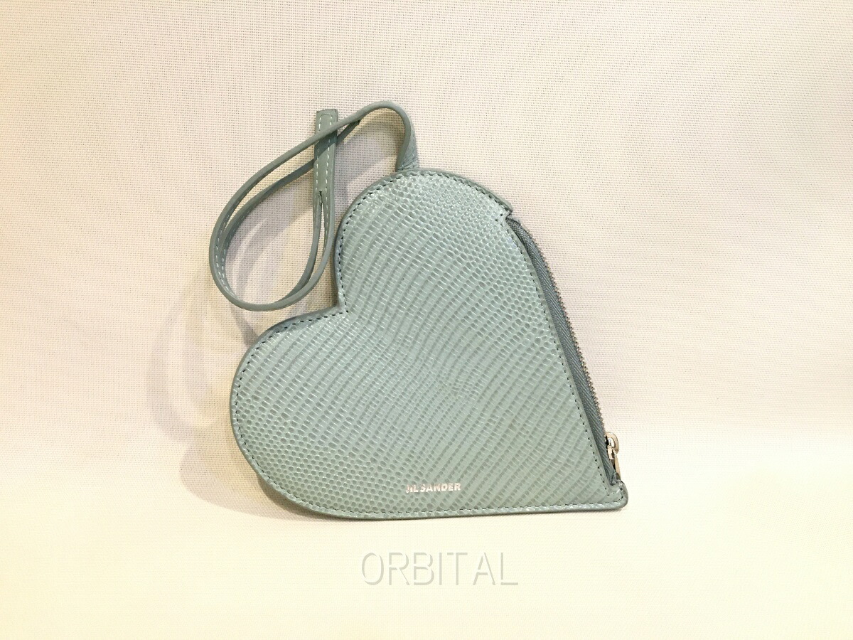 【中古】二子玉)JIL SANDER ジルサンダー ハートポーチ J08VL005 レザーコインポーチ バッグチャーム 定価77,000円 リザード カーフ|ベリーグッドストア