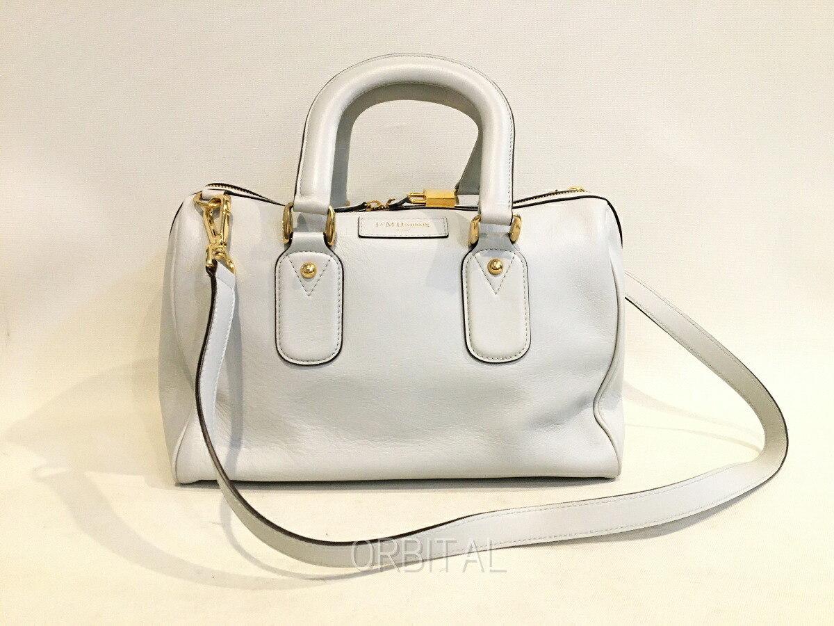 【中古】二子玉)J&M DAVIDSON ジェイアンドエムデヴィッドソン 2WAYレザーボストンバッグ ライトグレー 良品｜ベリーグッドストア