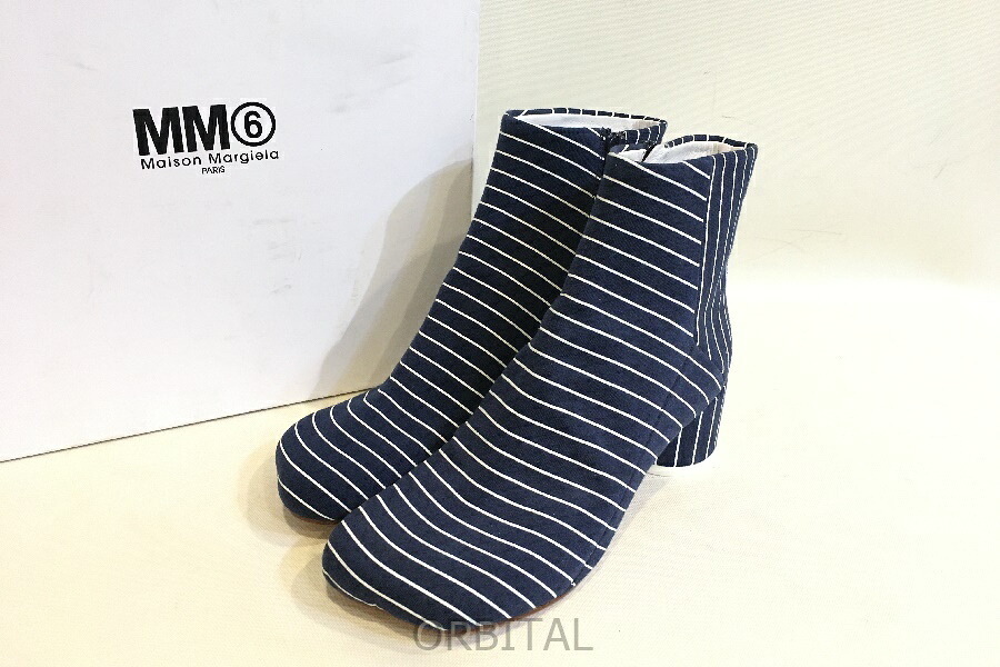 二子玉)MM6 Maison Margiela エムエムシックスメゾンマルジェラ 未使用 ストライプツイルアンクルブーツ 5cm 定価82,000円 36