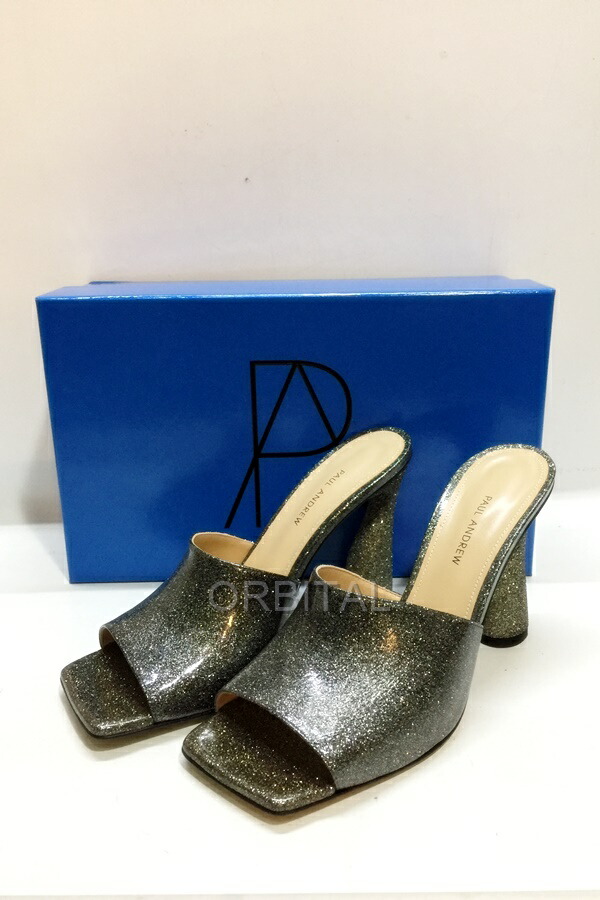 【中古】代官山)PAUL ANDREW ポールアンドリュー ARC パテントサンダル ミュール シルバー サイズ39 オープントゥ ヒール