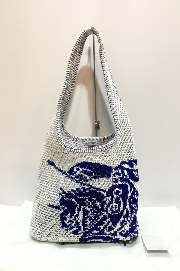 【中古】代官山)BURBERRY バーバリー スモール EKD クロシェバッグ ホワイト×ブルー メッシュショルダーバッグ 定価22万位