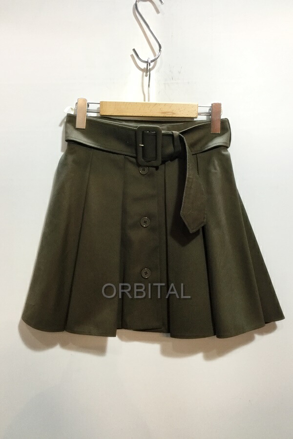 【中古】代官山)PATOU パトゥ 国内正規 プリーツミニスカート ベルテッドスカート オリーブ系 サイズ34 ラップスカート