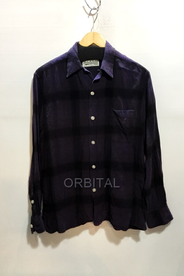 【中古】代官山)WACKO MARIA ワコマリア OMBRE CHECK OPEN COLLAR SHIRT オンブレチェック オープンカラーシャツ パープル S