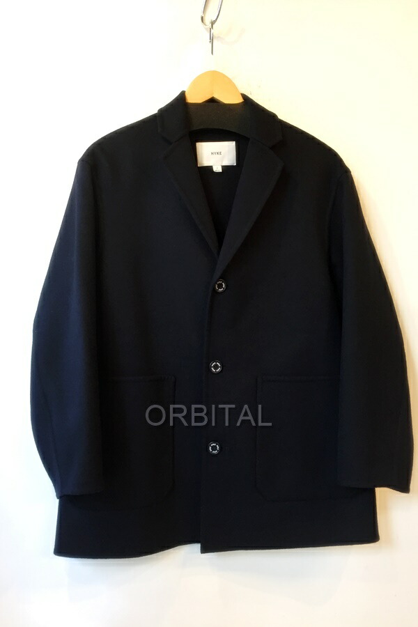 【中古】代官山)HYKE ハイク ユナイテッドアローズ別注 35周年記念 ウールリバー ショップコート ネイビー サイズ2 ハーフコート