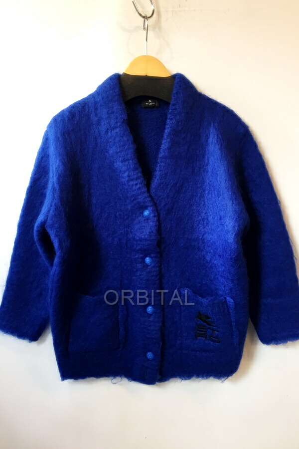 【中古】代官山)ETRO エトロ 国内置き目 ロゴタイプ刺しゅう モヘヤジレー シャギーニット 青み 大きさ38
