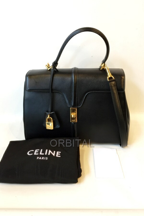 【中古】代官山)CELINE セリーヌ 1187373BEY.38NO 古典派音楽16 セーズ ミディアムハンドバッグ 黒いこと×ゴールド なめし革御徒面子