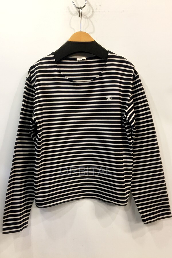 【中古】代官山)CELINE セリーヌ TRIOMPHE T-SHIRT IN STRIPED トリオンフ ボーダーロングスリーブ ネイビー×ホワイト サイズL