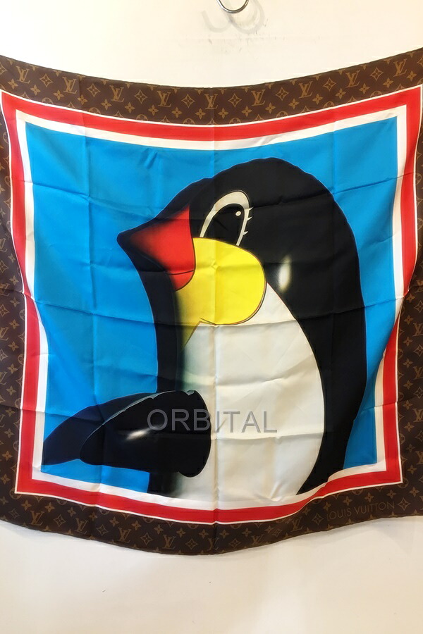 【中古】代官山)サンプル品 LOUIS VUITTON ルイヴィトン カレ90 アニモグラム ペンギン スカーフ モノグラム シルク スカーフ