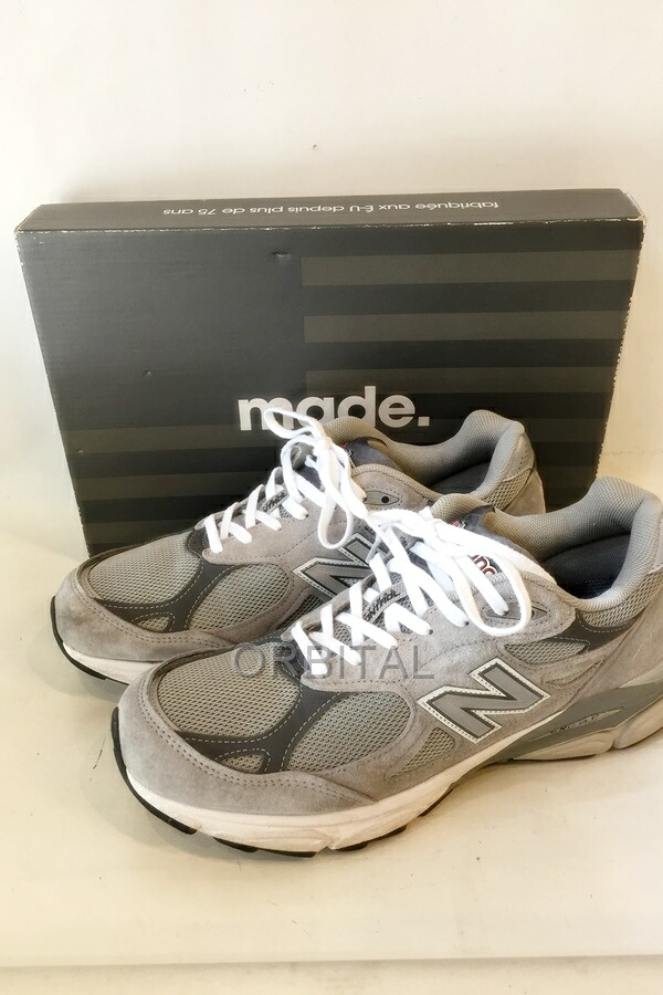 【中古】代官山)New Balance ニュー平衡にする M990GY3 990v3 Made インチ USA スエードクロススニーカー 薄墨色 大きさ28.5珊 箱付き添い人