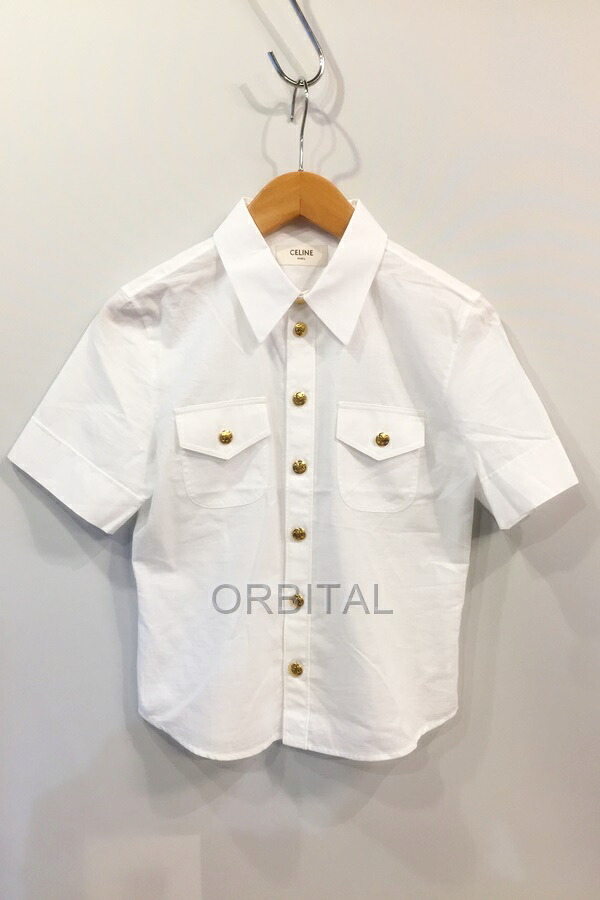 【中古】代官山)CELINE セリーヌ 国内正規 CHELSEA SHIRT トリオンフボタン チェルシーシャツ サイズ34 ホワイト 半袖 シャツ｜ベリーグッドストア