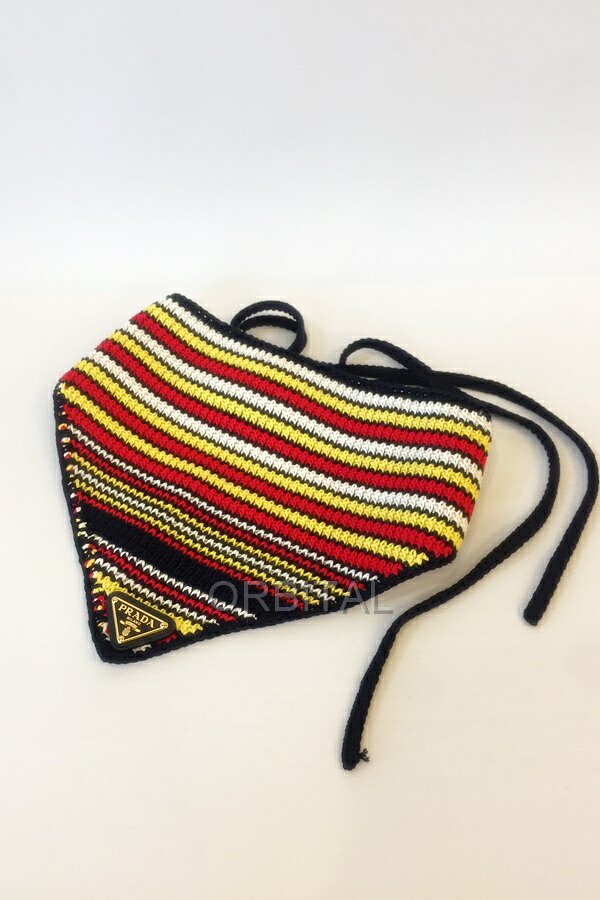 【中古】代官山)PRADA プラダ 三角形一皿ロゴタイプ クロシェバンダナ えり巻き 袈裟 マルチ色つや 首飾り