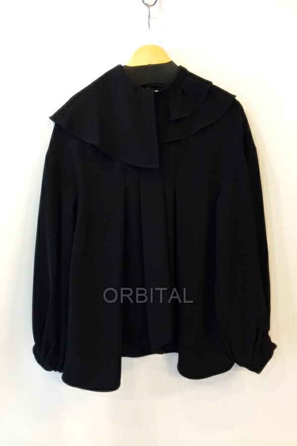 【中古】代官山)ENFOLD エンフォルド 300GS230-2180 2WAY COLLAR BLOUSE 2WAY色合い トップ 黒いこと 大きさ36 ロング捩り