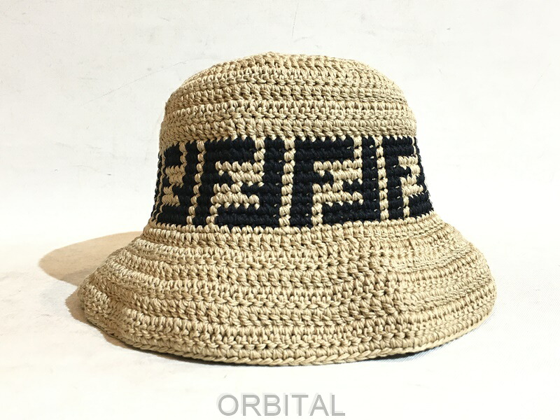 【中古】二子玉) FENDI フェンディ FFロゴ ズッカ柄 クロシェハット ロゴニットハット Sサイズ（57cm） FXQ696 AZF4 国内正規｜ベリーグッドストア