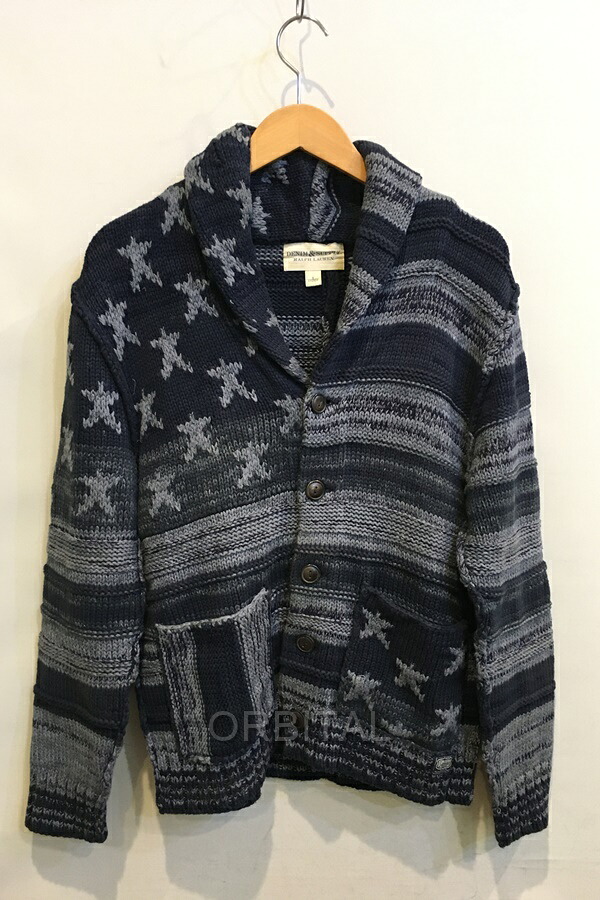 【中古】二子玉)Denim & Supply デニムアンドサプライ フラッグ ショールカラー カーディガン 定価3.4万位 ネイビー グレー メンズ S
