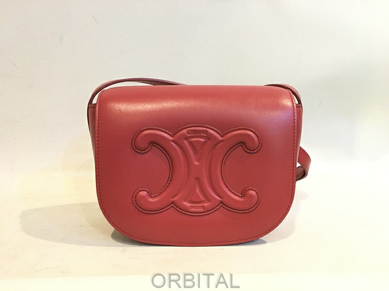 【中古】二子玉)CELINE セリーヌ 極美品 フォルコ キュイル トリオンフ ショルダーバッグ カーフスキン レザー ピンク系 ゴールド金具｜ベリーグッドストア