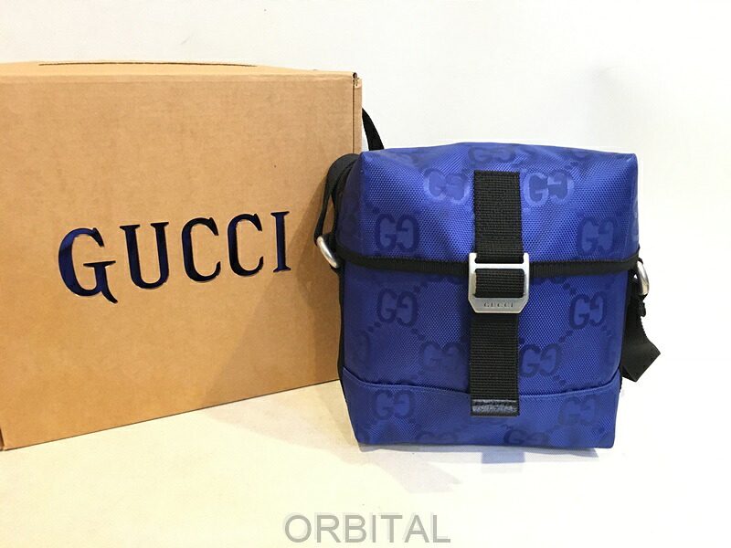 【中古】二子玉)GUCCI グッチ オフザグリット ショルダーバッグ 643858 ブルー GGジャガード ナイロン OF THE GRID メッセンジャーバッグ