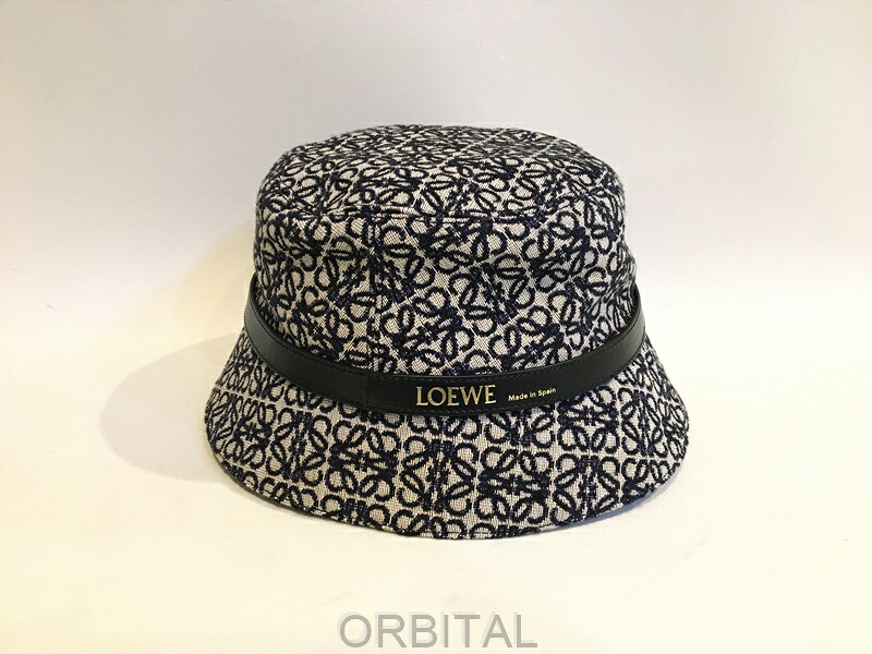 【中古】二子玉)ロエベ LOEWE アナグラム バケットハット（ジャカード&カーフ）K820HB1X07 定価67,100円 帽子 サイズ57cm 美品