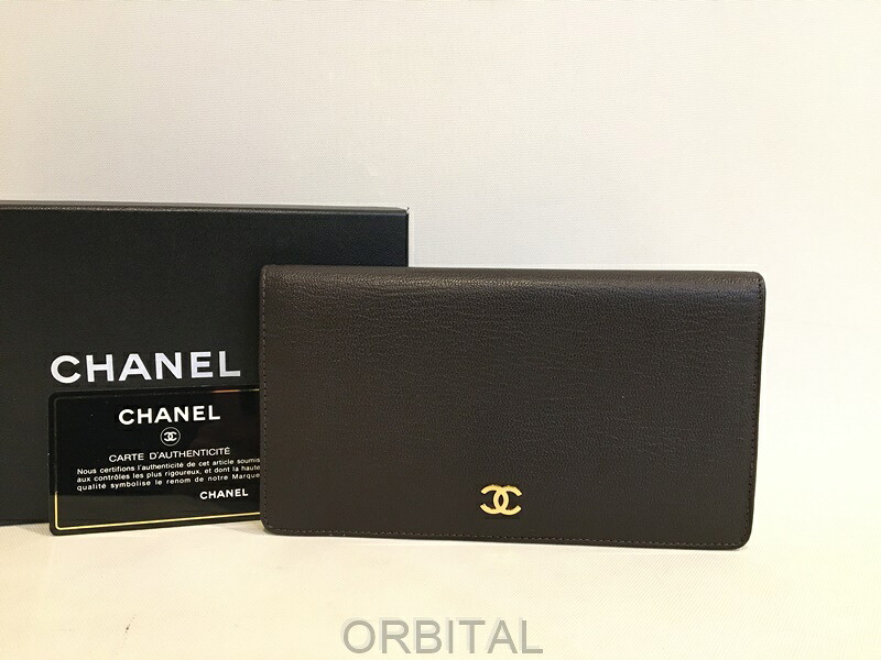 【中古】双生子玉) CHANEL シャネル ココマーク レザーロングウォレット 長紙入れ まっ黒い赤銅色 × ゴールド G歌留多有 国内定まり