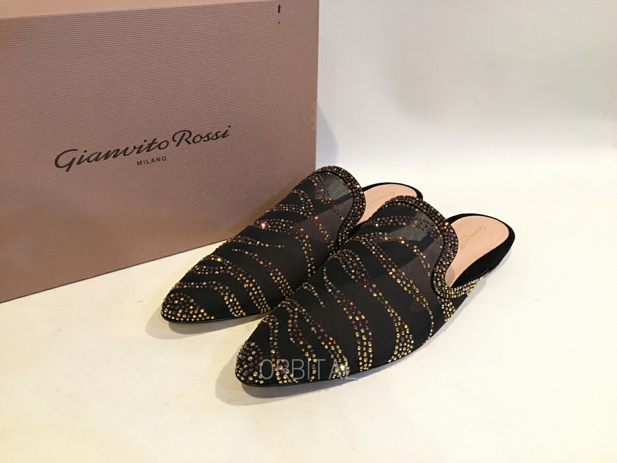 【中古】二子玉) Gianvito Rossi ジャンヴィトロッシ 25SS 未使用 RAJA CRYSTAL SLIDEミュール クリスタル フラットサンダル 定価26万 39