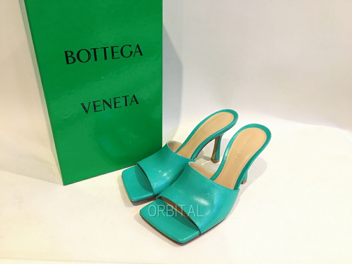 【中古】二子玉) Bottega Veneta ボッテガヴェネタ 未使用 レザースクエアトゥサンダル グリーン 緑 レディース 35.5 23cm相当