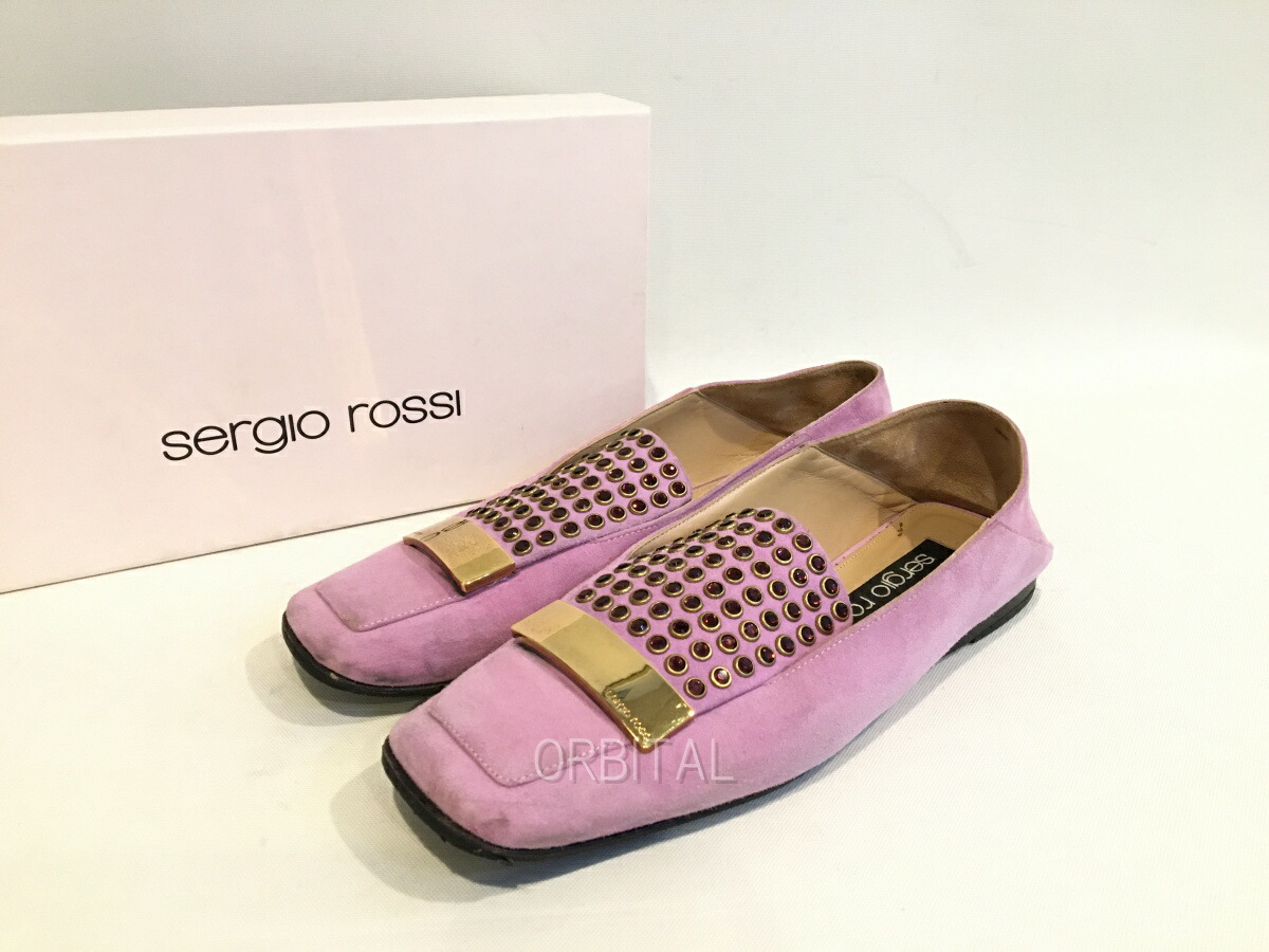 【中古】双生児玉) Sergio Rossi セルジオロッシ sr1 2WAY スエードクロス 生産ライン石ころ 置き目毛皮 バブーシュ パープル  38.5 ※汚れた状態